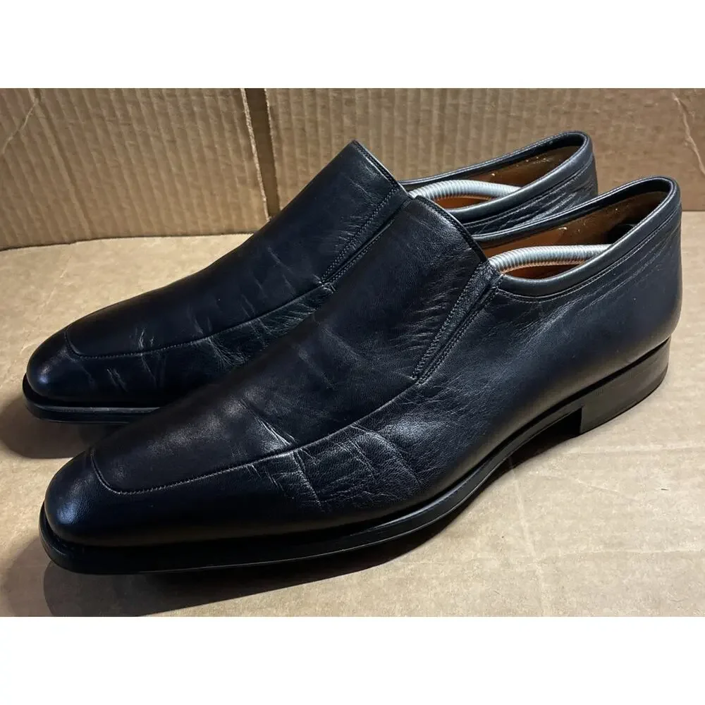 Magnanni Dominguez Black Leather Slip On Loafers Shoes Mens 12 Fast Shipping